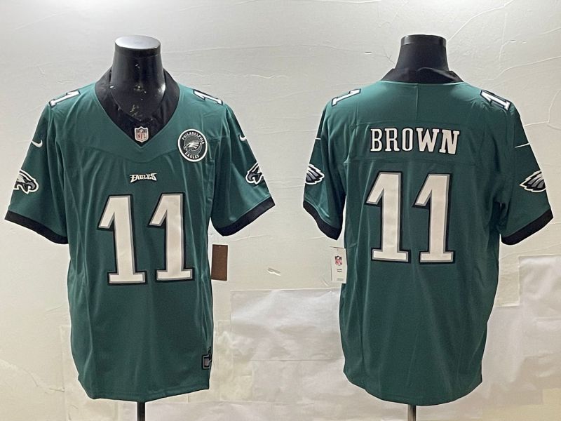 Men Philadelphia Eagles #11 Brown Green Three generations 2025 Nike Vapor Limited NFL Jersey style 3